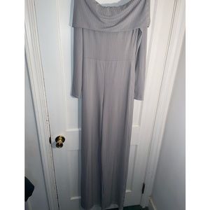 🤍NWT BOOHOO GRAY OFF THE SHOULDER TALL JUMBO BARDOT CULLOTE JUMPSUIT BOH…
